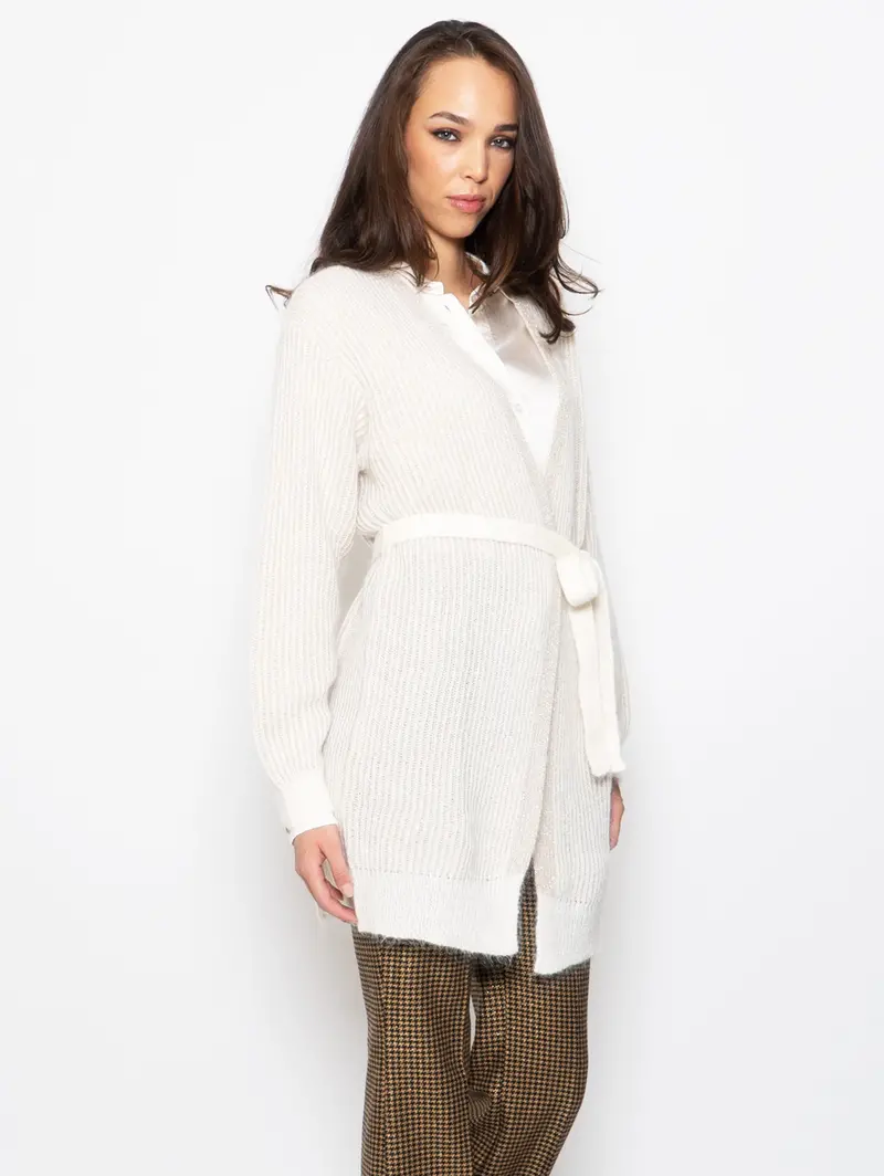 Snow-And-Gold Ribbed Oversized Cardigan 1