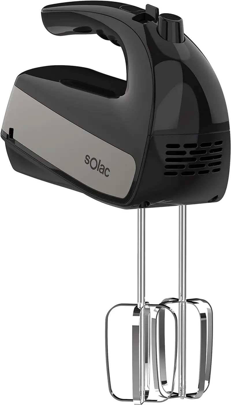 Solac 5-Speed Turbo Hand Mixer – Black Motor Base With Included Beaters & Dough Hooks 1