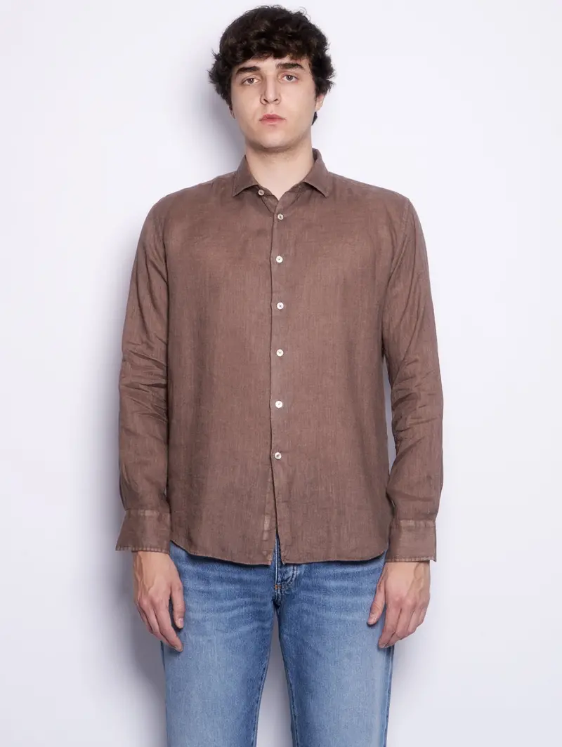 Solid Brown Linen Shirt 1