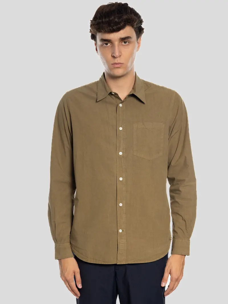 Solid-Color Forest Green Cotton Shirt 1