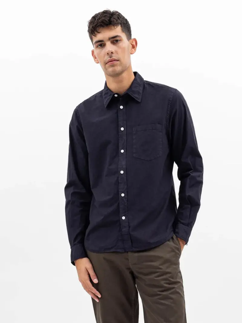 Solid-Color Navy Cotton Shirt 1
