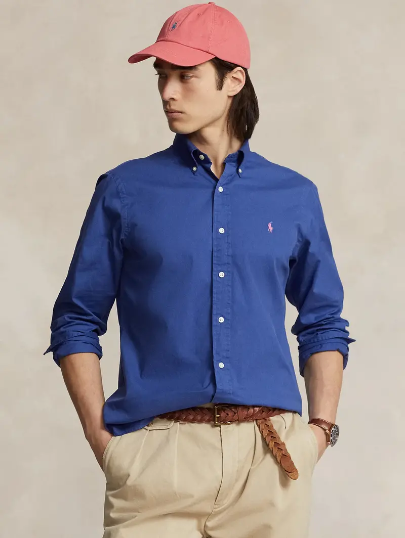 Solid-Color Navy Twill Shirt 1