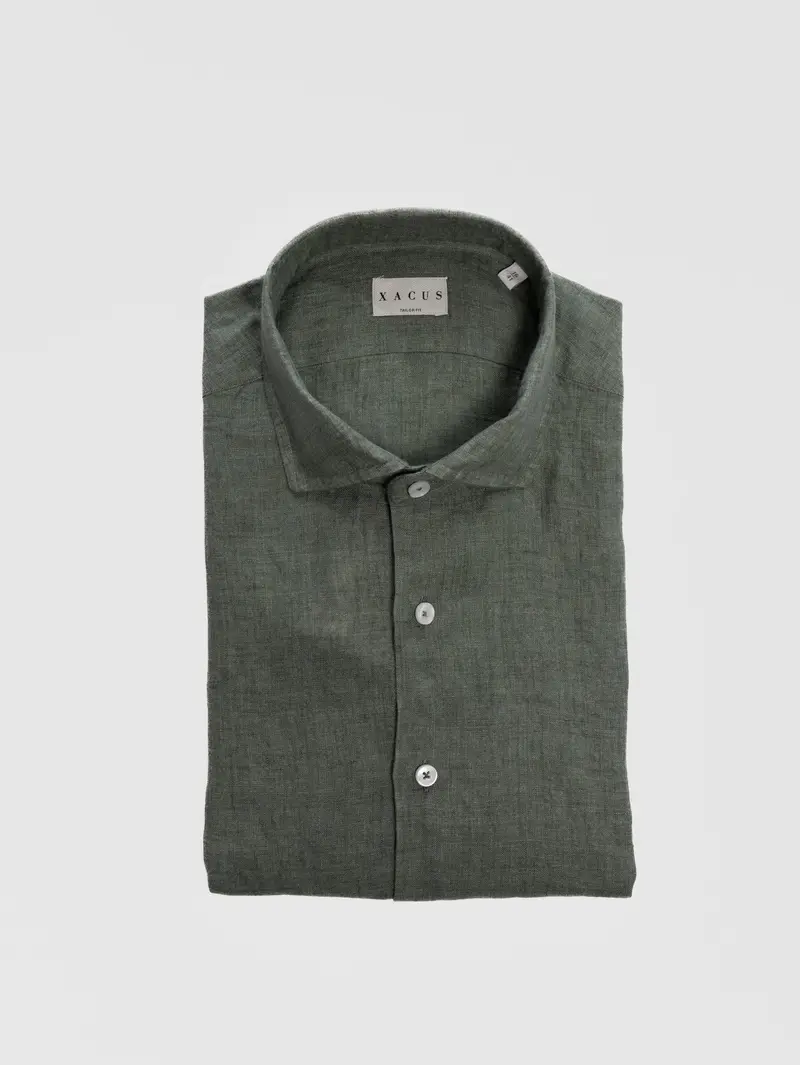 Solid Green Linen Casual Shirt 1