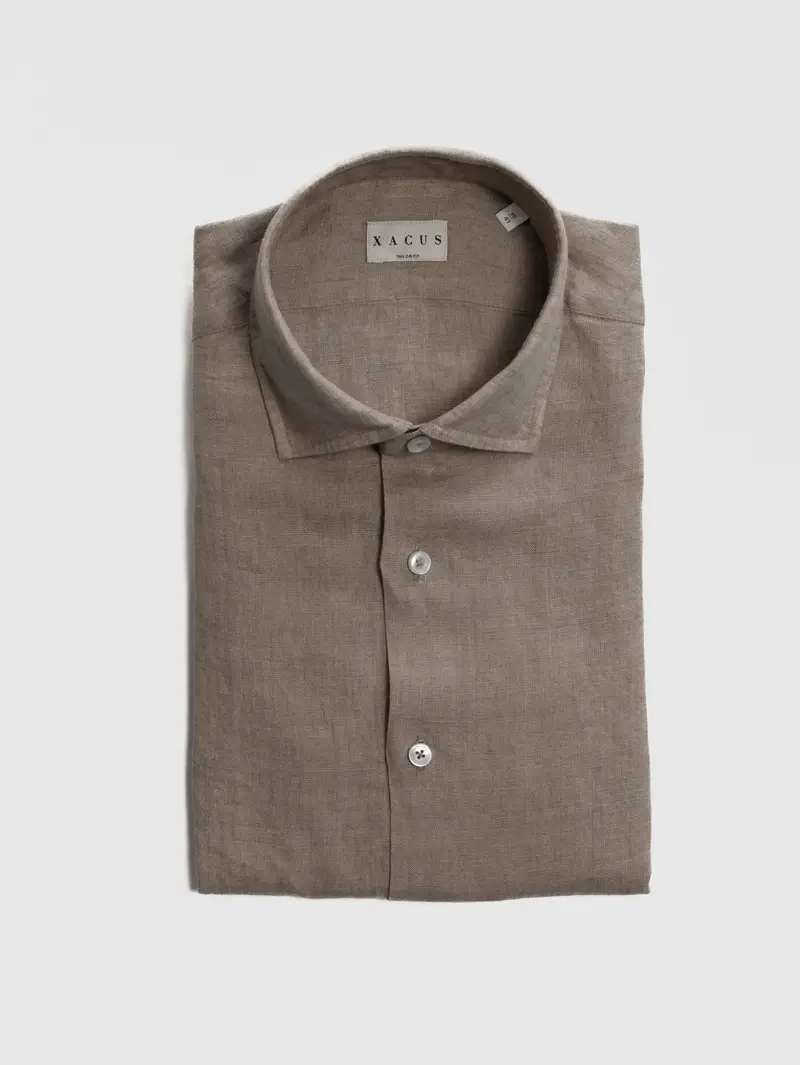 Solid Taupe Linen Shirt 1