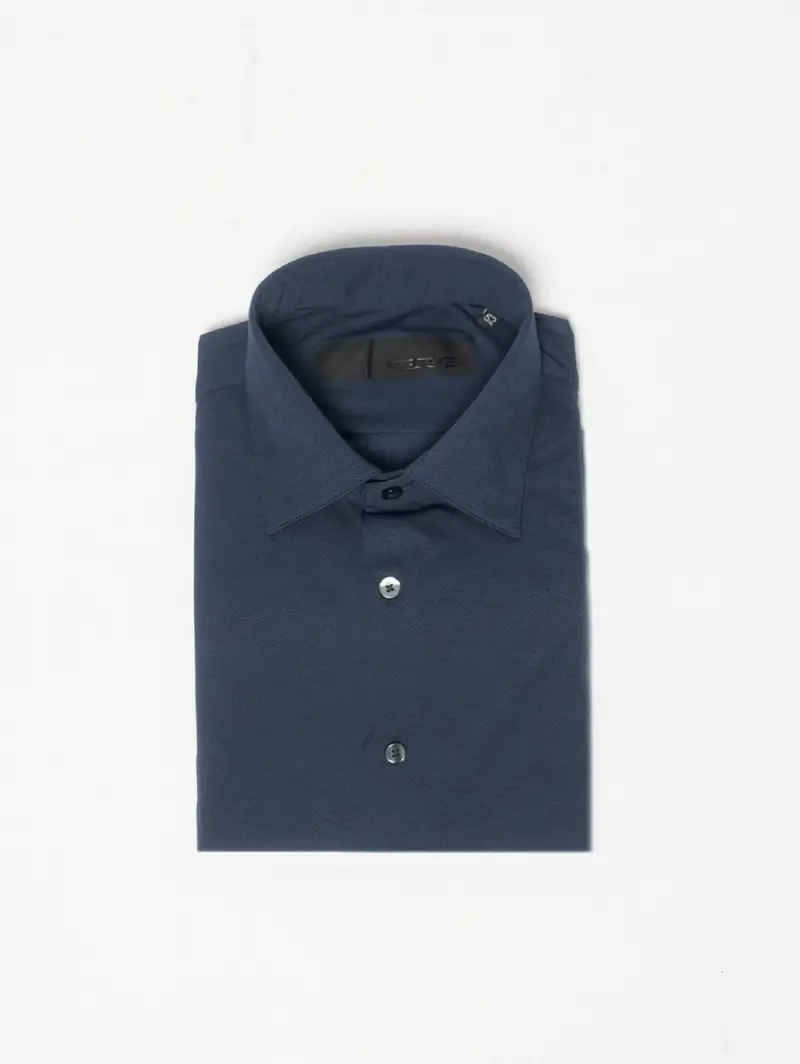 Stretch-Blend Checked Shirt In Navy And Black 1