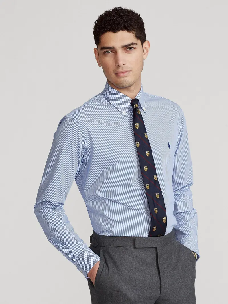 Stretch Blue And White Striped Shirt 1