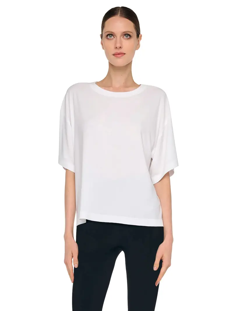 Stretch Jersey White Crew-Neck Top 1