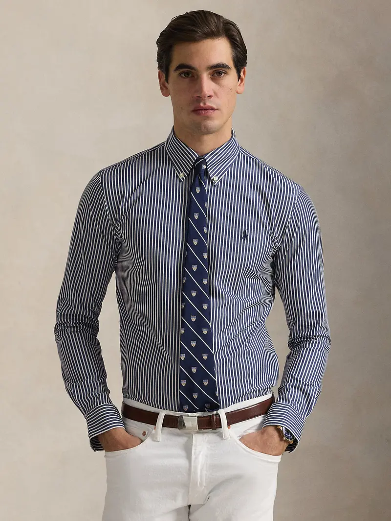 Stretch Poplin Blue-And-White Striped Shirt 1