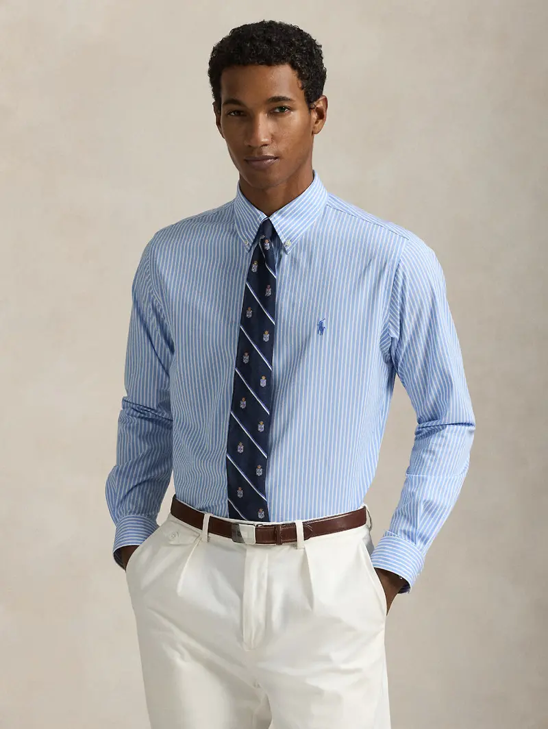 Stretch Poplin Blue-And-White Striped Shirt 1