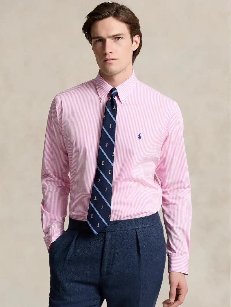 Stretch Poplin Shirt With Pink-And-White Stripes 1