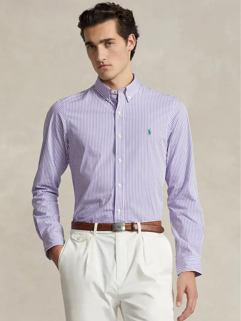 Stretch Poplin Striped Shirt In Lavender And White 1