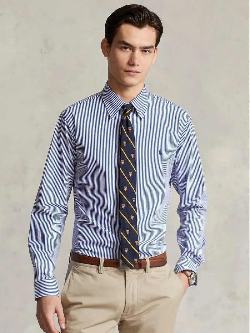 Stretch Poplin Striped Shirt – Navy And White 1