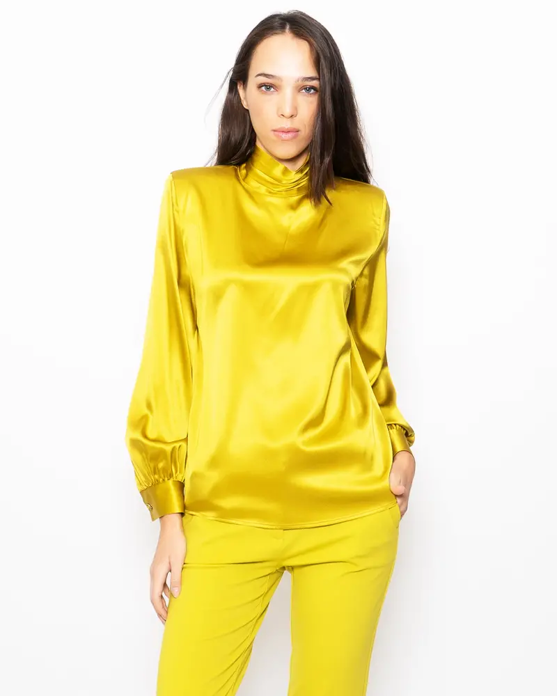 Stretch Satin Blouse In Emerald Green 1