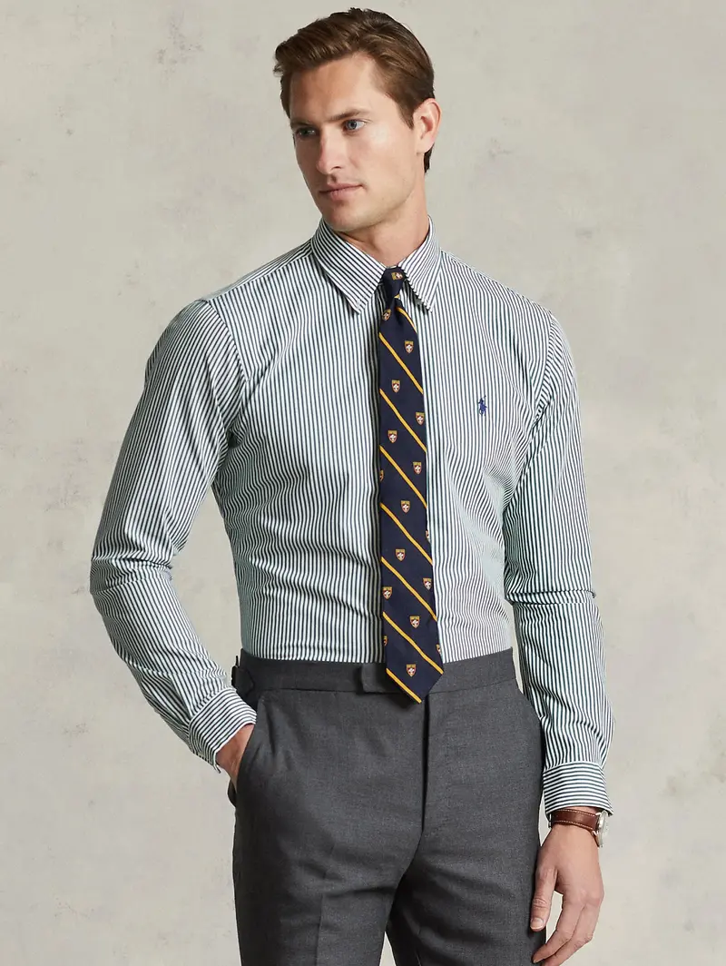 Striped Green-And-White Stretch Sport Shirt 1