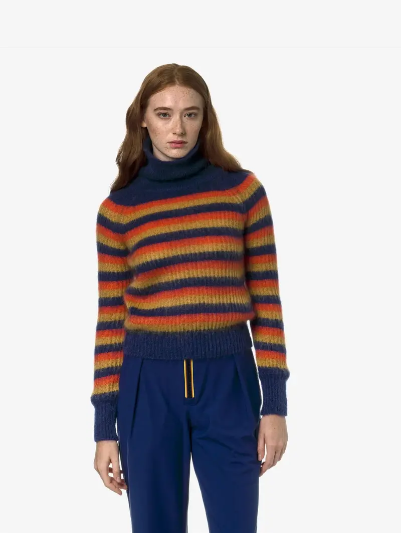 Striped Mohair Knit Sweater In Beige And Navy 1
