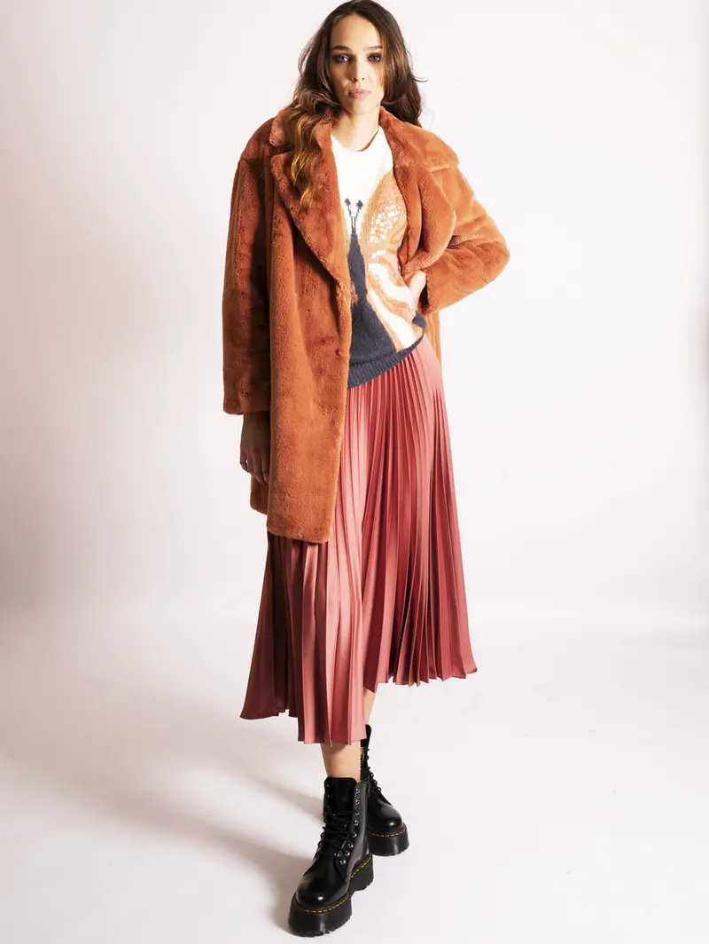 Tan Powder Eco-Fur Coat 1