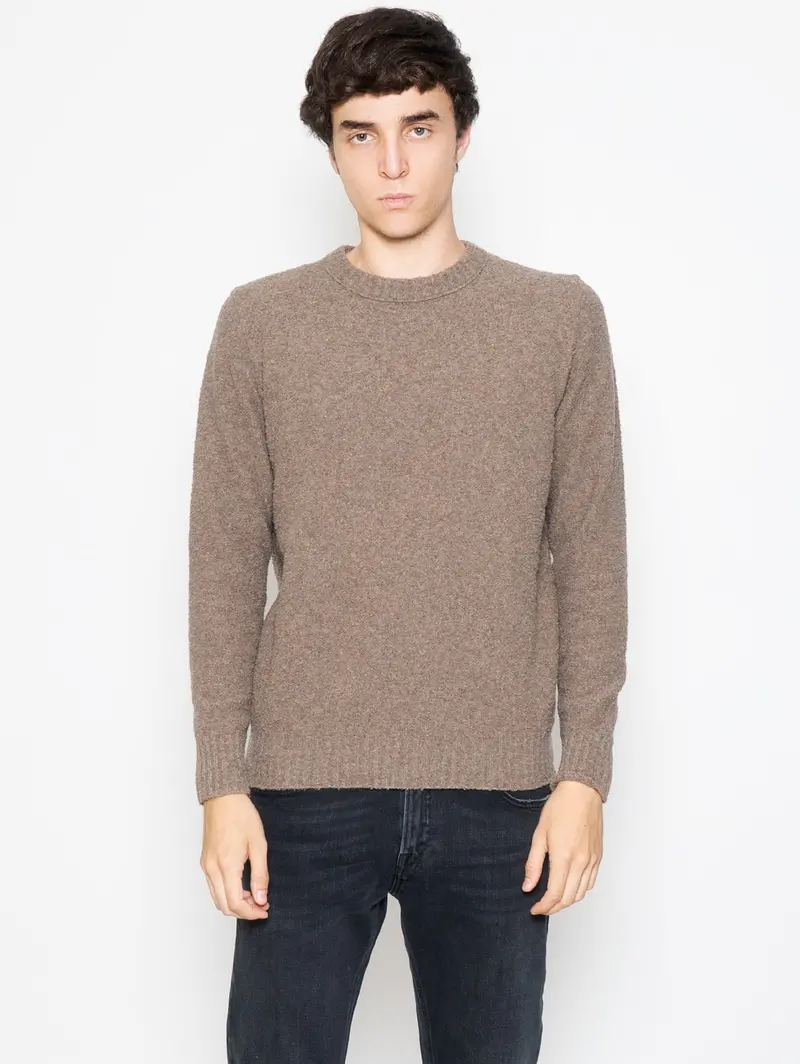 Taupe Tricot Fleece Crew Neck Sweater 1