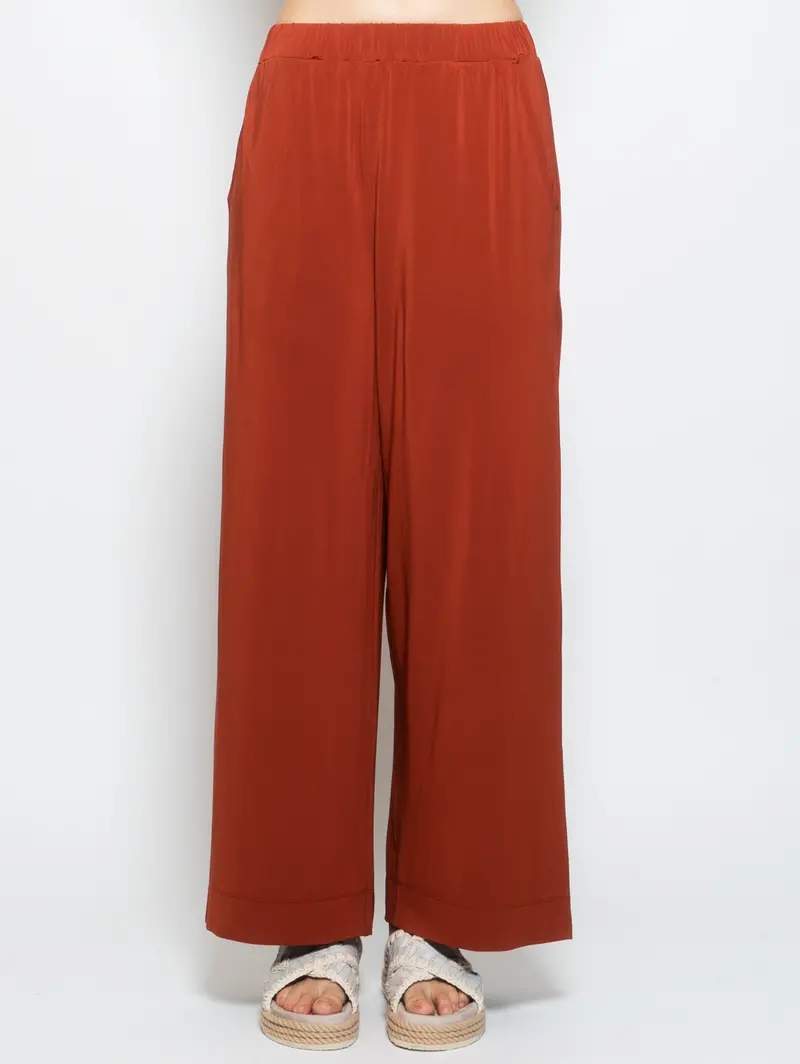 Terracotta Wide-Leg Jersey Trousers 1