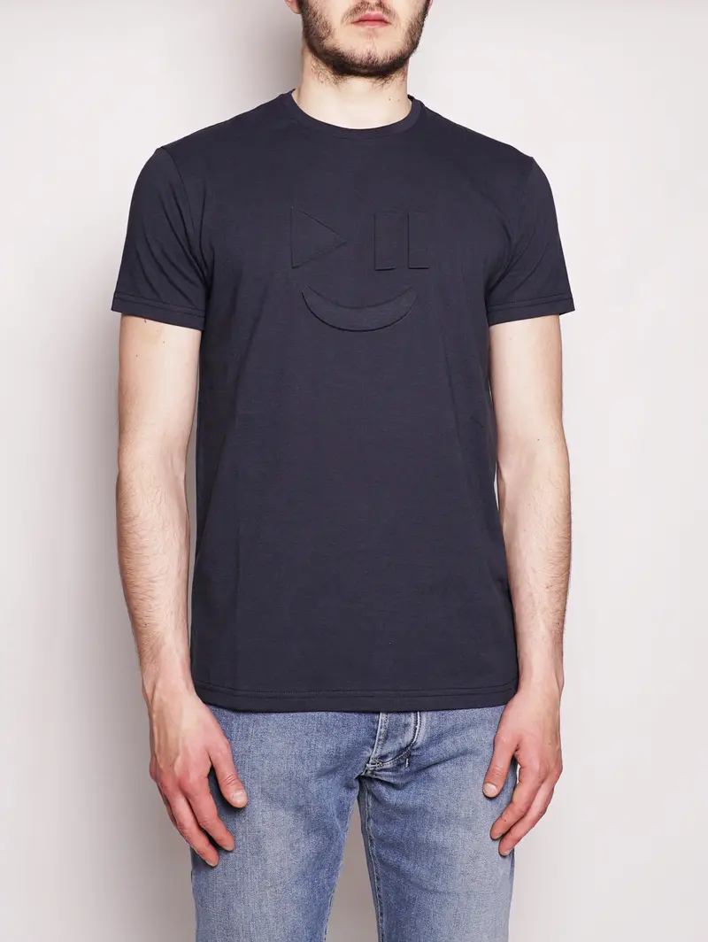 Textured-Print Navy Blue T-Shirt 1