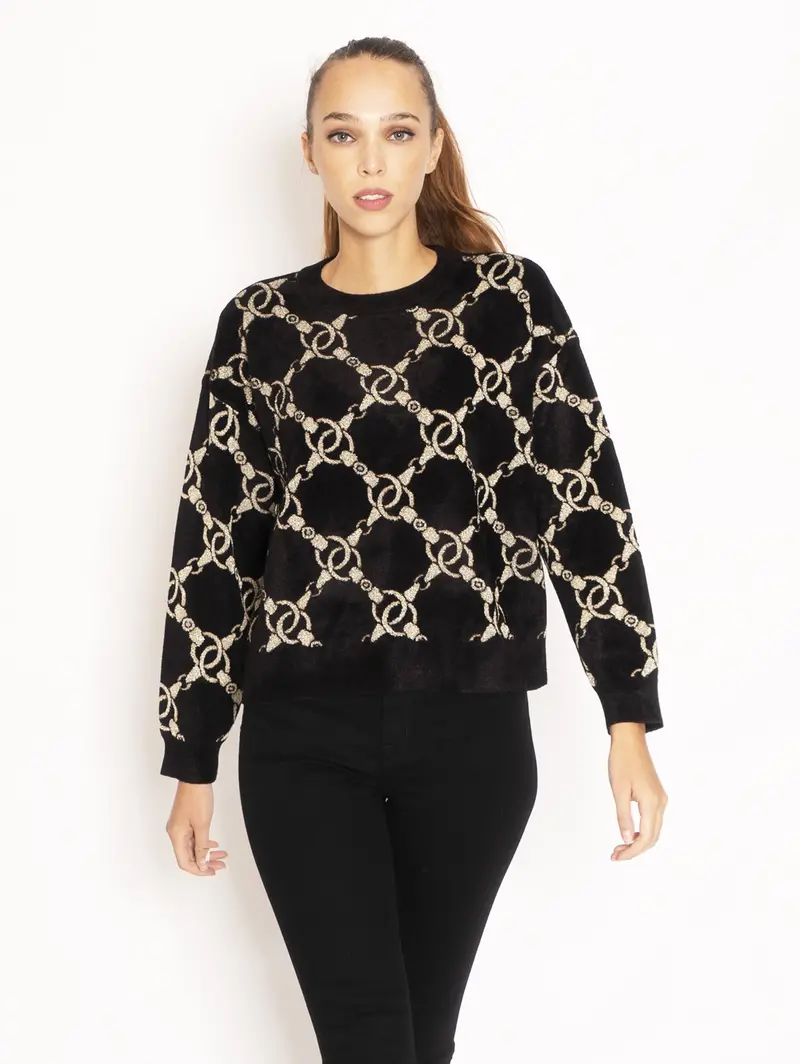 Textured Sherpa Knit Sweater In Onyx Black 1