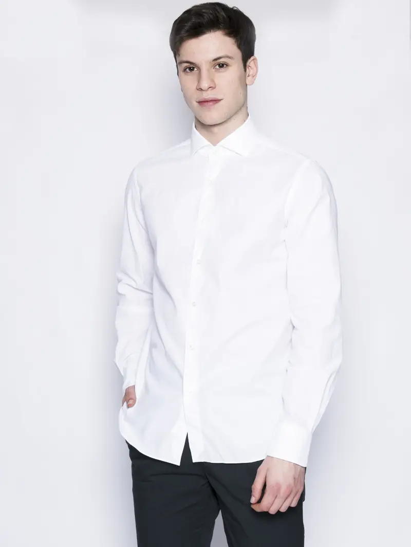Textured White Cotton Poplin Shirt 1