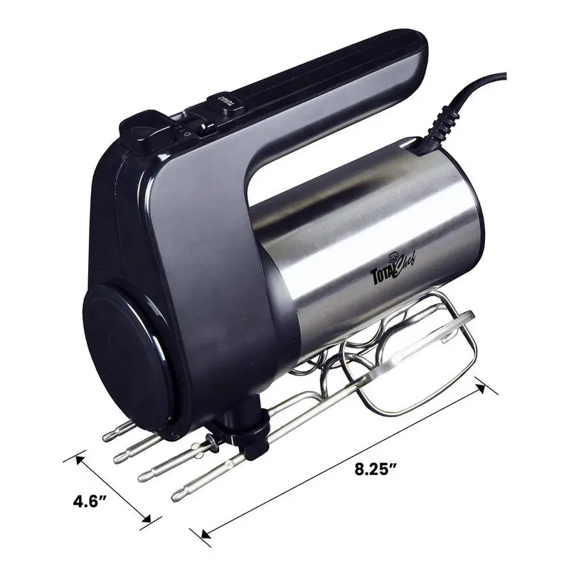 Total Chef 6-Speed 250W Electric Hand Mixer – Turbo Mode + Interchangeable Whisk, Beaters & Dough Hooks 1