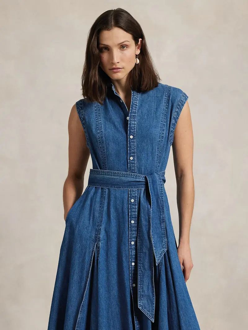 Trapeze-Shape Denim Chemisier Dress In Blue 1
