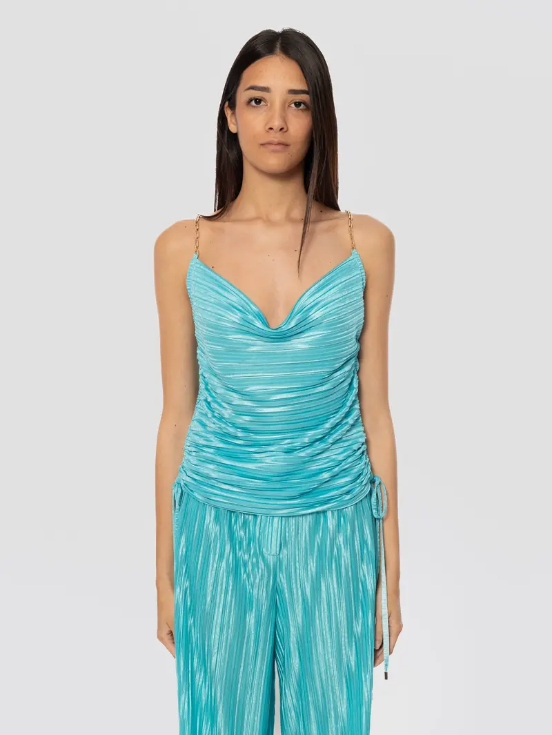 Turquoise Floral Pleated Top 1