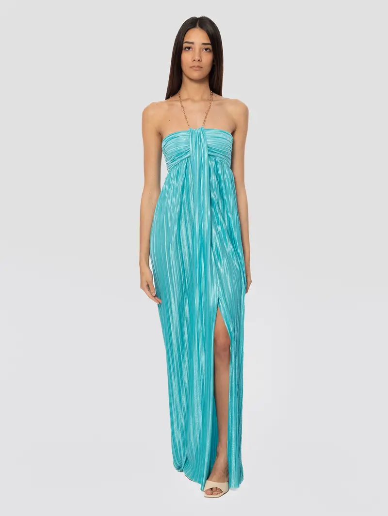 Turquoise Floral-Print Pleated Maxi Dress 1