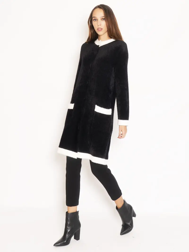 Two-Tone Sherpa-Effect Coat In Black And Ivory 1