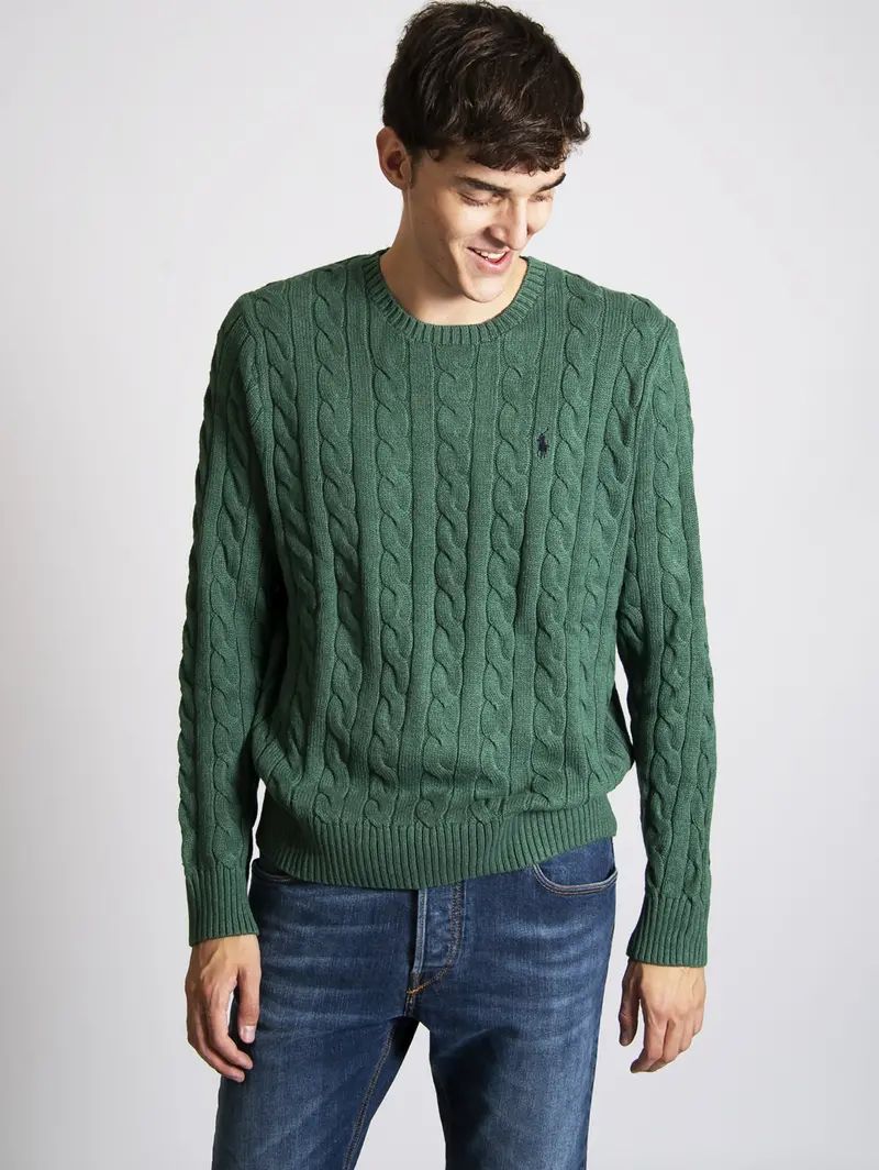 Verano Green Cotton Cable-Knit Sweater 1