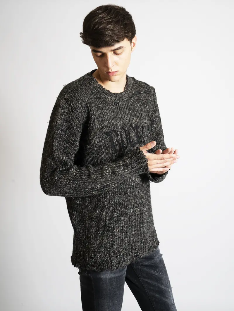Vintage-Style Black Logo Knit Sweater 1