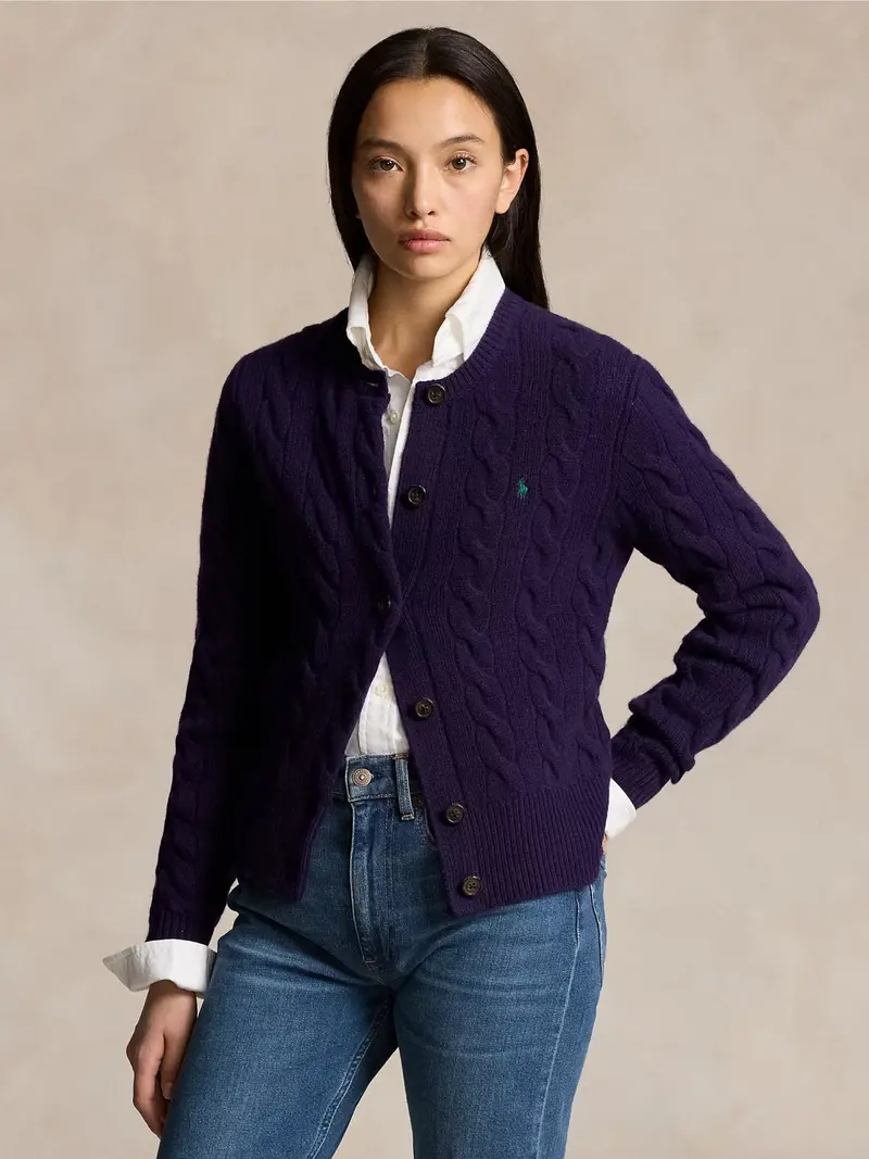 Violet Cable-Knit Cashmere-Blend Cardigan 1