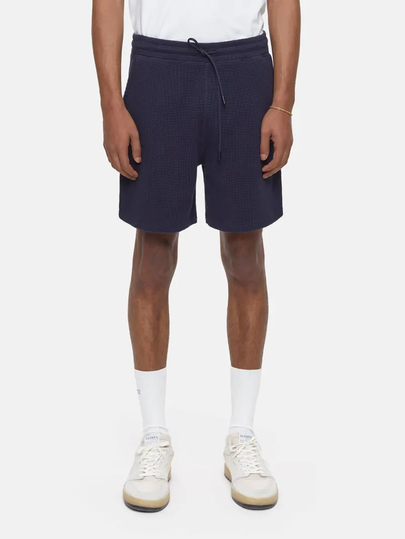 Waffle-Knit Shorts In Navy Blue 1