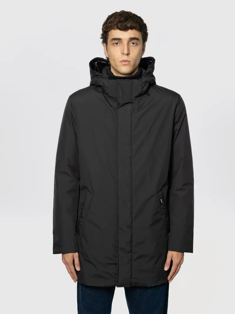 Water-Resistant Black Hooded Parka 1