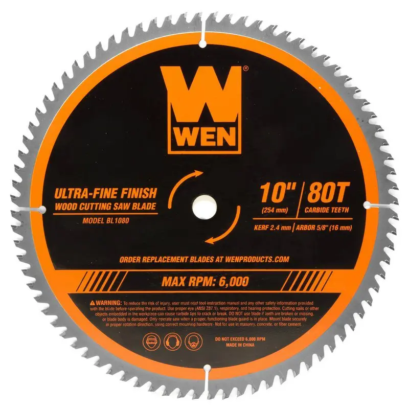 Wen 10-Inch 80-Tooth Carbide-Tipped Ultra-Fine Finish Saw Blade For Miter And Table Saws 1