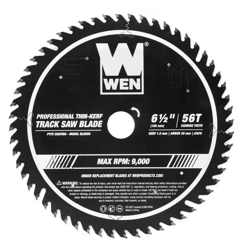 Wen 6.5-Inch Thin-Kerf Track Saw Blade – 56-Tooth Atafr, Ptfe-Coated Carbide 1