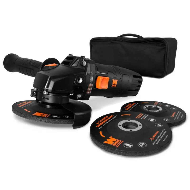 Wen 7.5-Amp 4.5-Inch Angle Grinder With Reversible Handle, Three Grinding Discs, And Carrying Case 1