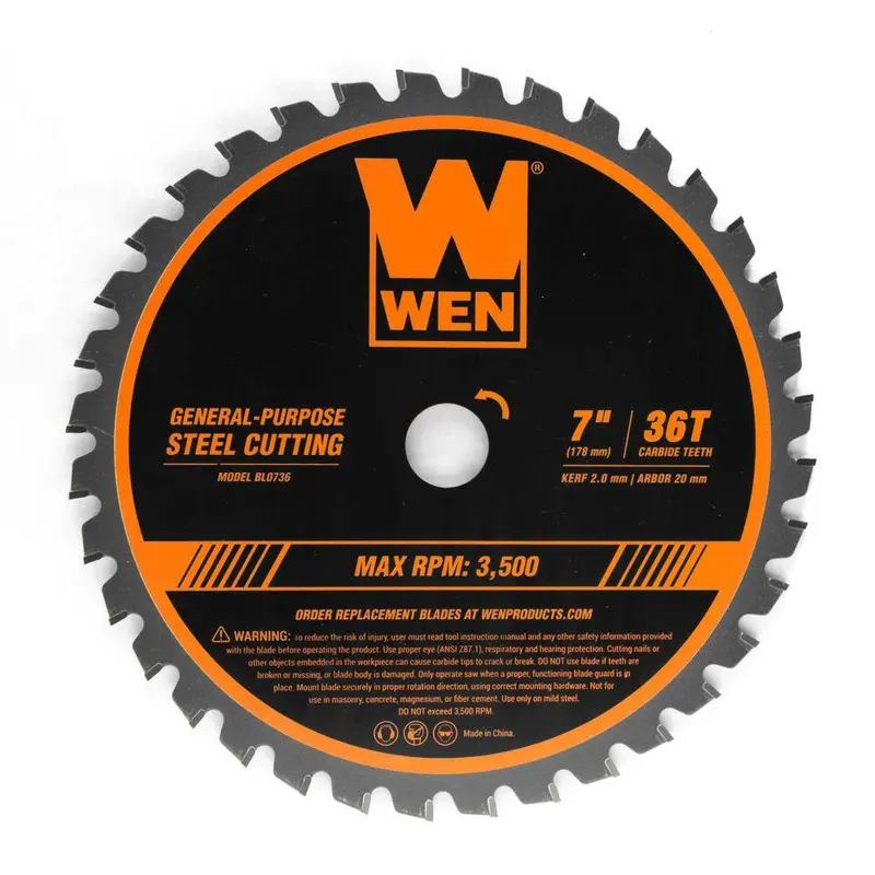 Wen 7-Inch 36-Tooth Carbide-Tipped Saw Blade For Cutting Steel And Hard Materials 1
