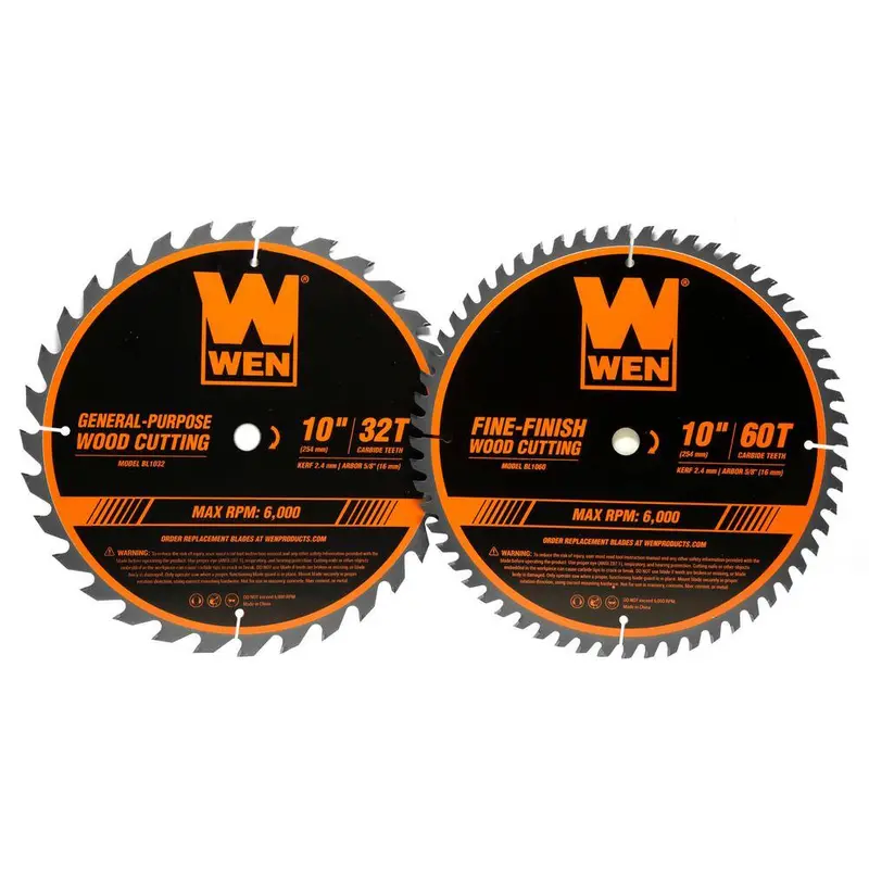 Wen Professional Woodworking Saw Blade Set – 10-Inch, 32 & 60 Tooth, Carbide-Tipped (2-Pack) 1
