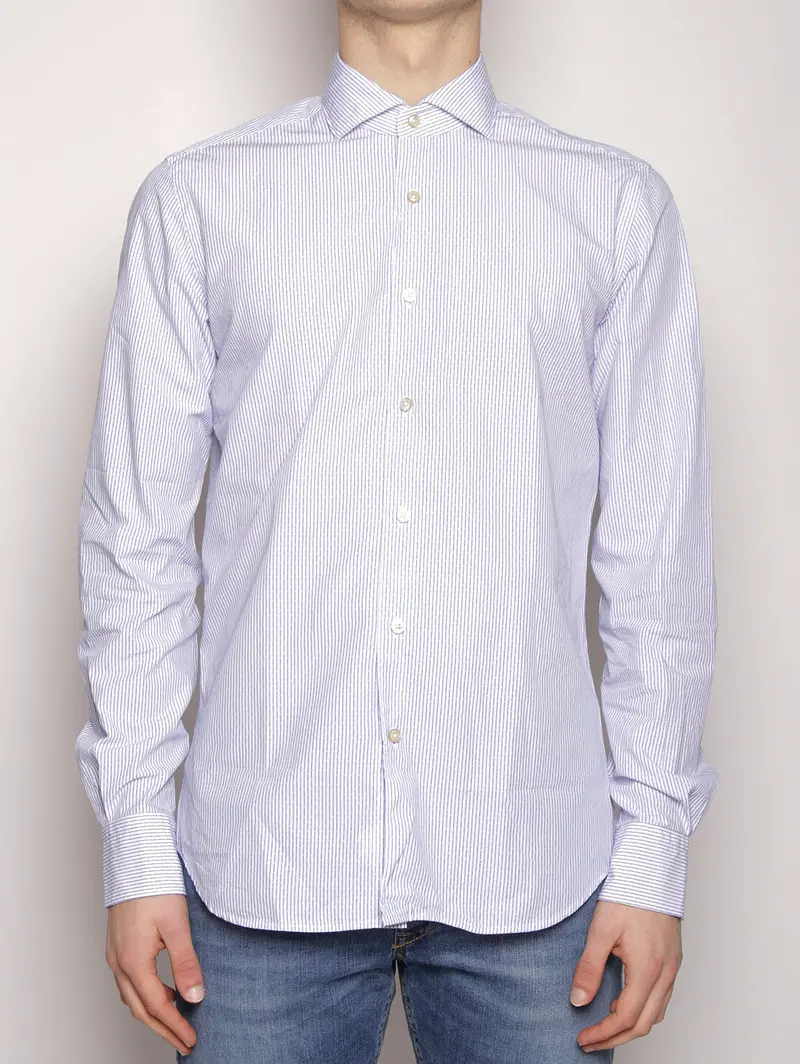 White-And-Azure Micro-Stripe And Dot Dress Shirt 1