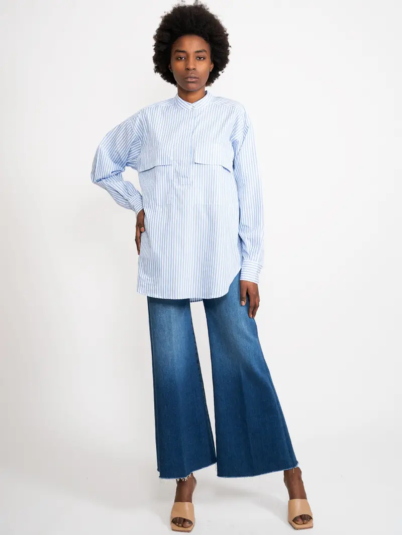 White-And-Blue Checked Shirt With Chest Pockets 1