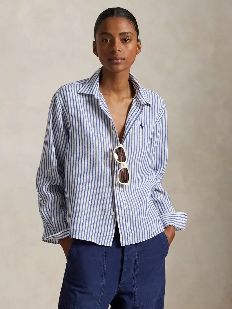 White-And-Blue Linen Striped Shirt 1