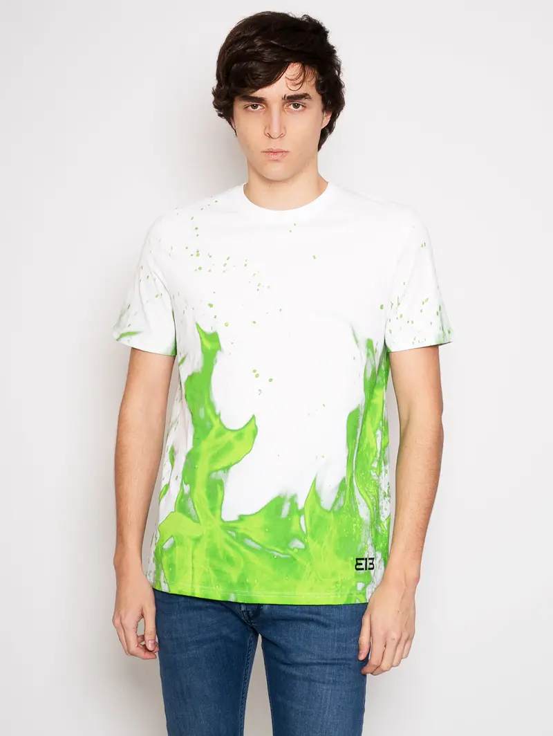 White And Green Flame Graphic T-Shirt 1