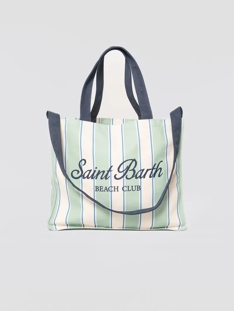 White-And-Green Striped Canvas Everyday Tote 1