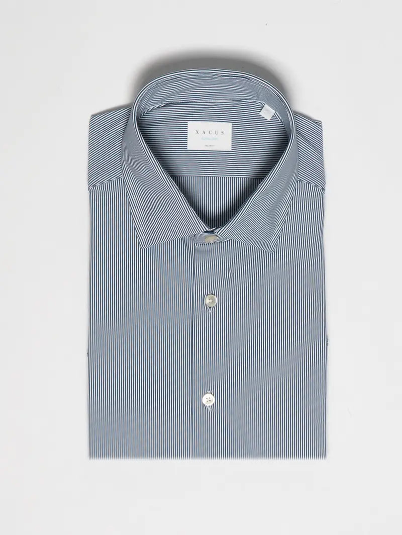 White And Navy Striped Performance Shirt 1