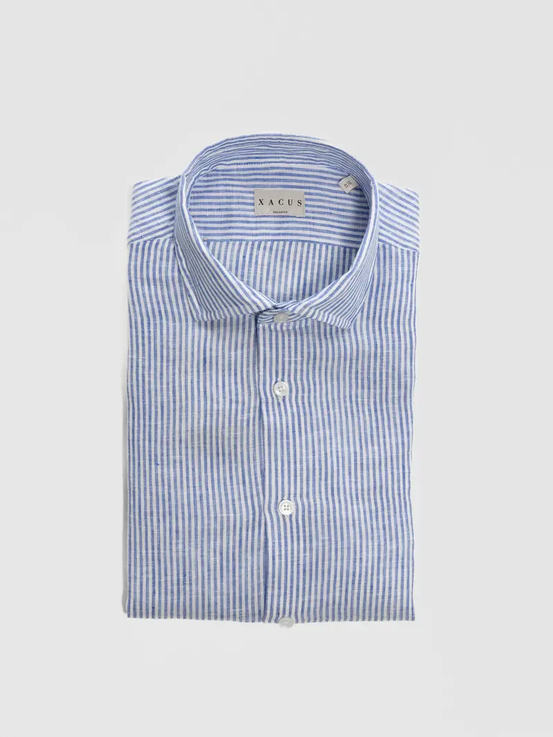 White And Navy Thin-Stripe Linen Shirt 1