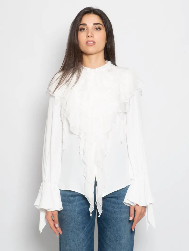 White Blouse With Ruffled Cascade Detail 1