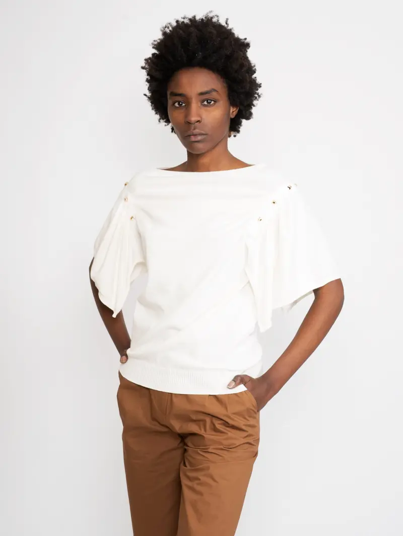 White Boat-Neck Ribbed Sweater 1