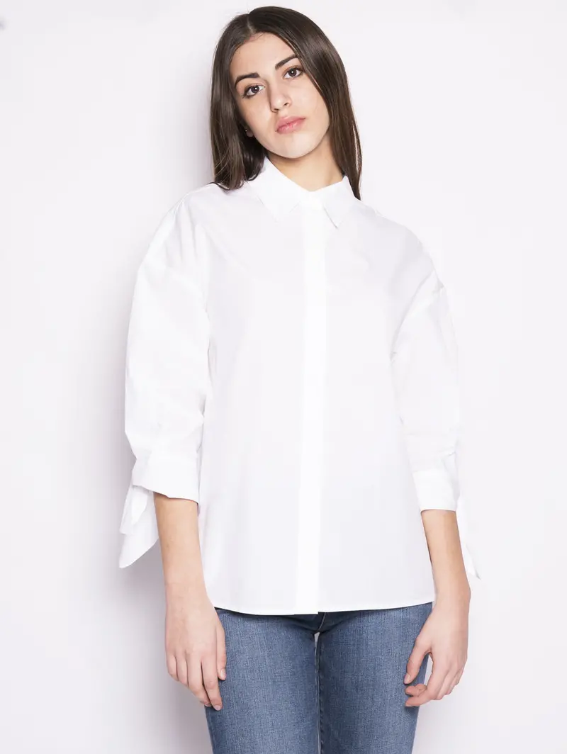 White Bow-Embellished Poplin Shirt 1
